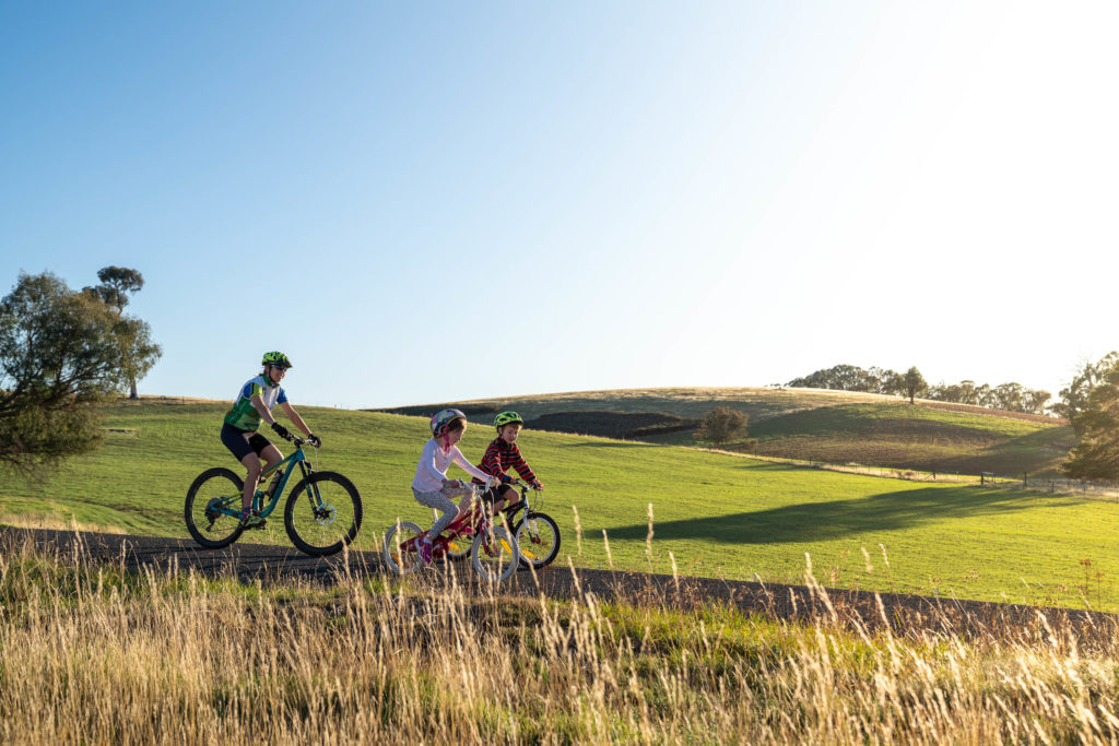 Family cycling on Tumbarumba to Rosewood Rail Trail