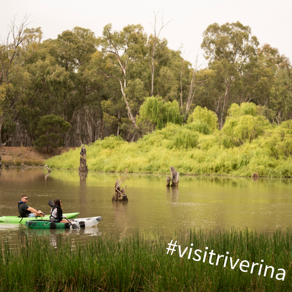 Kayakers on a Riverina waterway, an example of images that can be used in the #VisitRiverina social media competition