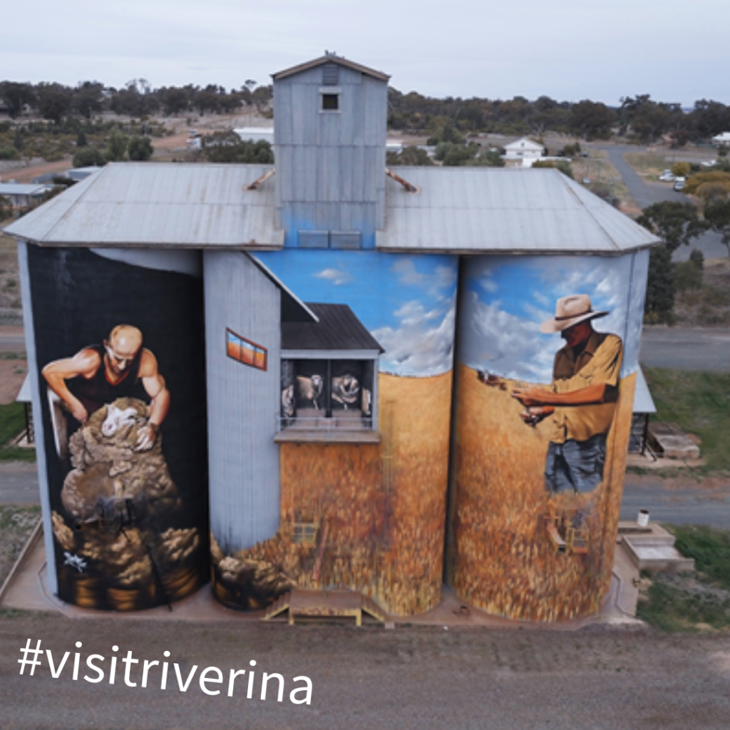 Silos on the Riverina Outdoor Art Trail, an example of images that can be used in the #VisitRiverina social media competition